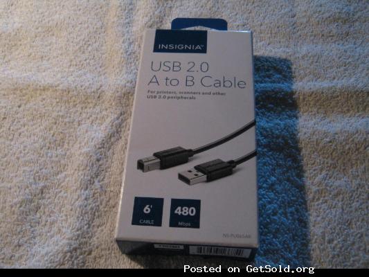 New in Box -Insignia USB 2.0 A to B - 6 foot cable &ndash; 480 Mbps