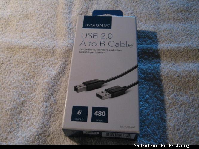 New in Box -Insignia USB 2.0 A to B - 6 foot cable &ndash; 480 Mbps