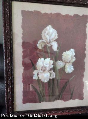 Pair (2) of Tulips Art Prints w/Rosewood Carved Frame