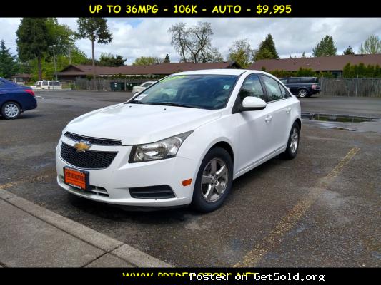 2013 CHEVROLET CRUZE LT / AUTO / UP TO 36 MPG