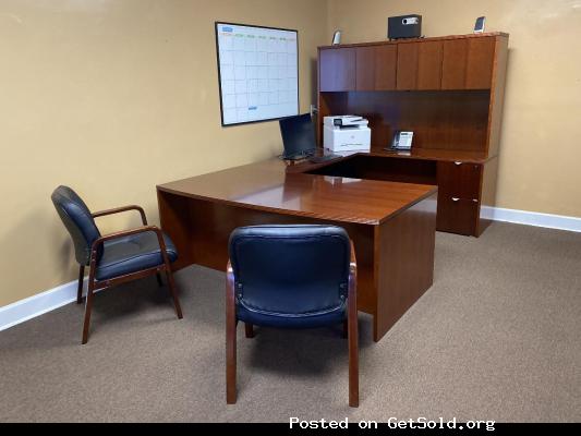 Solid wood desk with credenza.