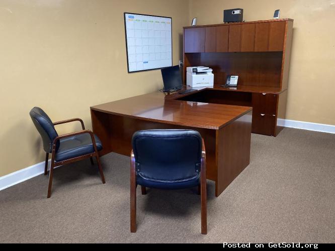 Solid wood desk with credenza.