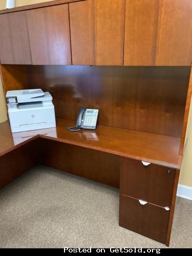 Solid wood desk with credenza.